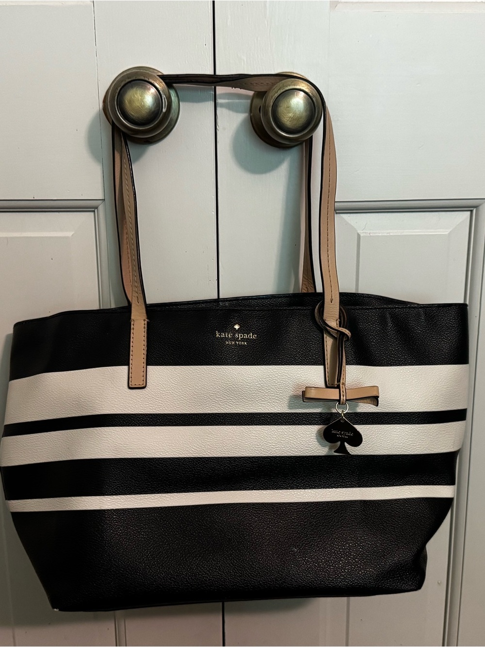 kate spade Black, White & Tan Striped Tote